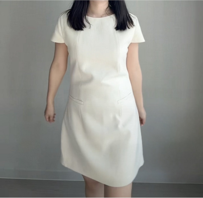 하루선 아이보리 반팔 미니 원피스