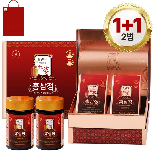 홍삼정 프리미엄 홍삼농축액 건강기능식품 5대 기능성 + 쇼핑백, 2개, 240g
