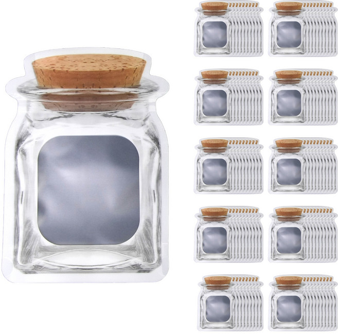 유리병 모양 구디백 지퍼봉투 어린이집 선물 간식포장 100매, 소, 100개, 투명