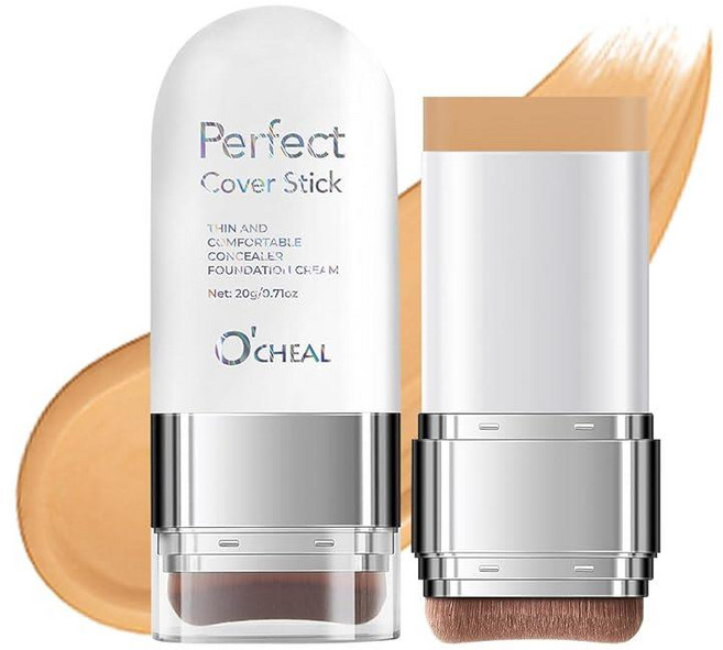 O'CHEAL 컨실러 파운데이션 스틱 2 in 1 롱래스팅 스틱 컨실러 브러시 포함 다크 서클 및 잡티를 위한 풀 커버리지 페이스 컨투어 08#옐로우 컴플렉션, 04 밀