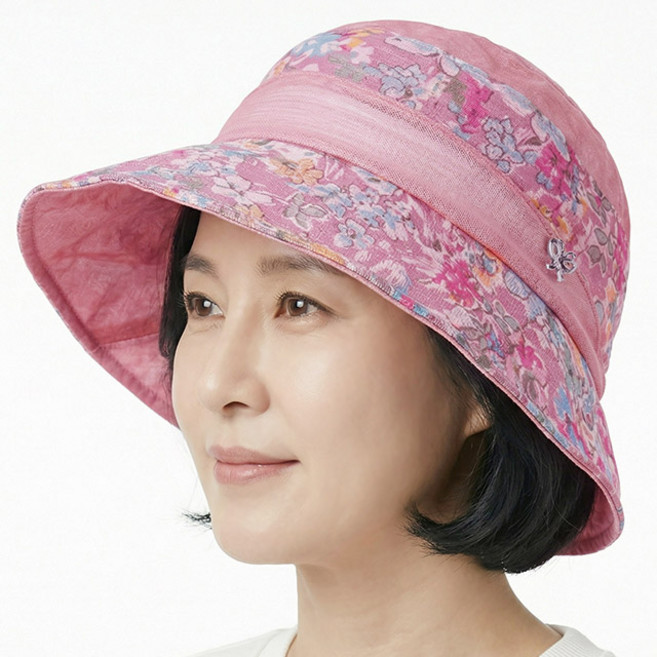 [국산] 여름 벙거지 챙와이어 루미너스 가든햇 중년여성 모자 할머니 화려한 망사 플라워