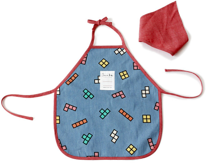 소아베 아동용 테트리스 방수 면 앞치마