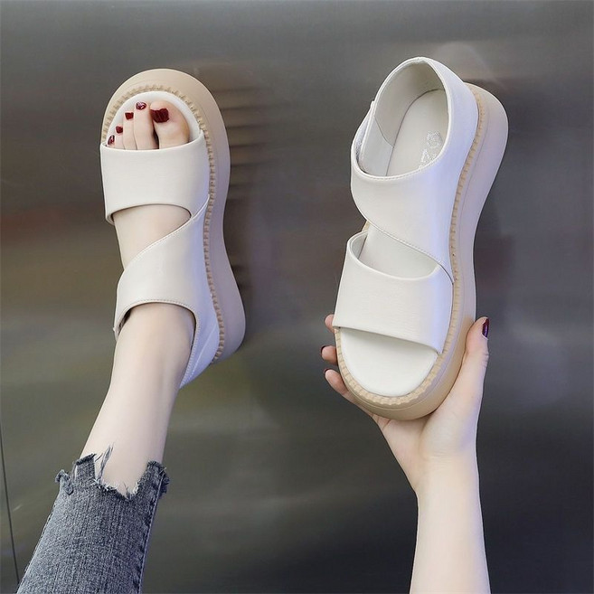 용태원 여름 송편 통굽 샌들 여성 키높이 로마 샌들 5CM Y260-1041