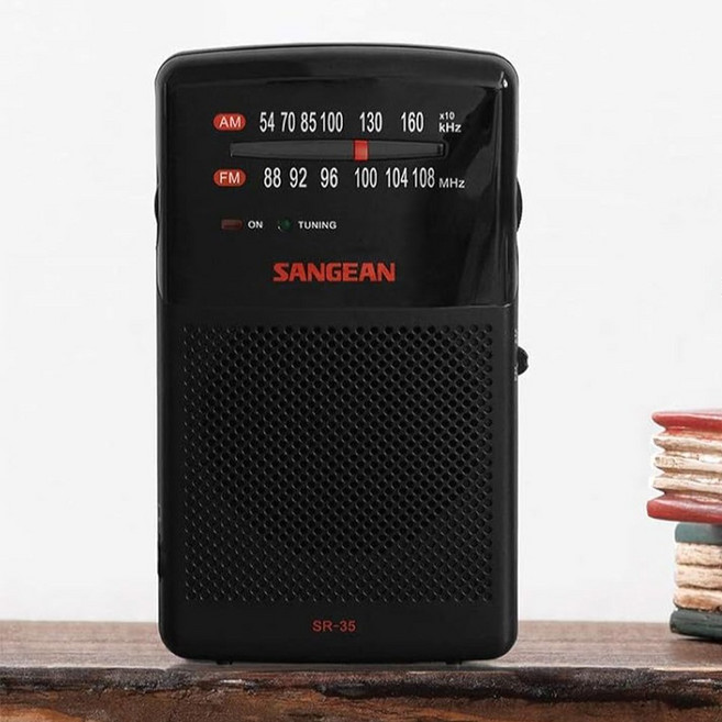 산진라디오 아날로그 휴대용 포켓 클리어 라디오 탁상용 AM/FM/날씨 선진 산진, 블랙, SR-35