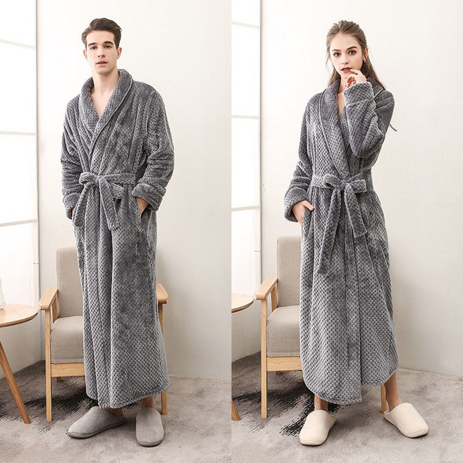 約翰家庭百貨 加厚加長貝貝絨浴袍 男女通用 柔順透氣束腰帶 居家情侶睡袍睡裙 浴巾泡湯【ZC0601】