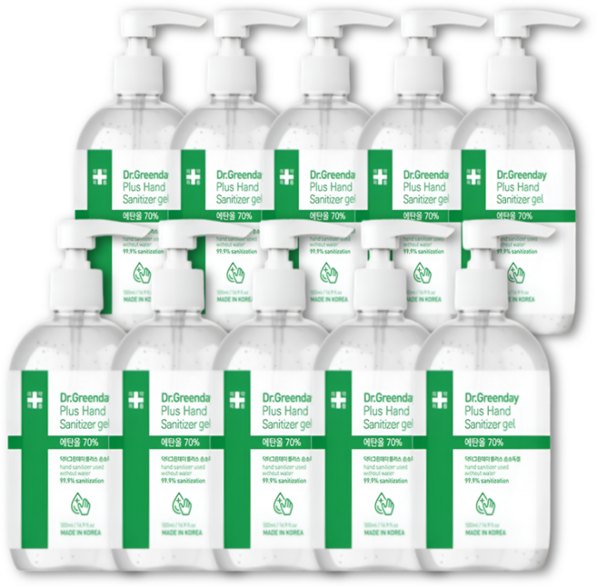 닥터그린데이 플러스 손소독제 에탄올70% 펌프형 겔타입, 10개, 500ml
