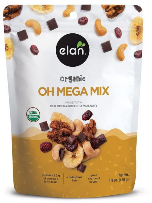 Elan 과자 칩 엘란 오가닉 오 메가 믹스 4.8온스 비건 다크 초콜릿 말린 과일크랜베리 바나나 견과류치아 호두 구운 캐슈넛 비변형 글루텐 프리 죄책감 없는 스낵, 4.8 온스 (1개 묶음), 135g, 1개