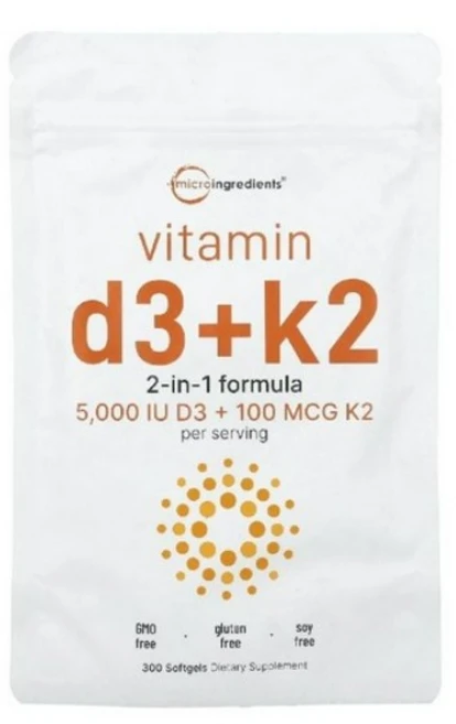 Micro Ingredients 비타민 D3 5000IU + K2 100mcg 소프트젤, 300정, 1개 - 쿠팡