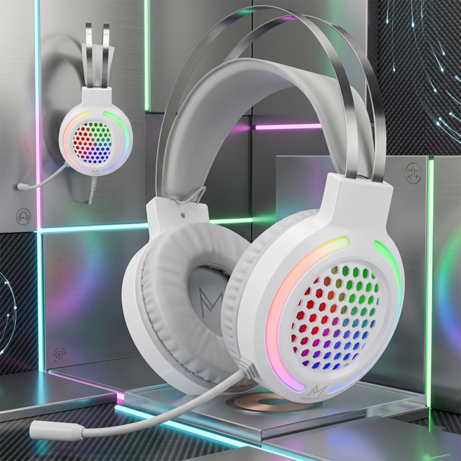 메이브 초경량 게이밍 헤드셋 USB 마이크 LED, 화이트, M1
