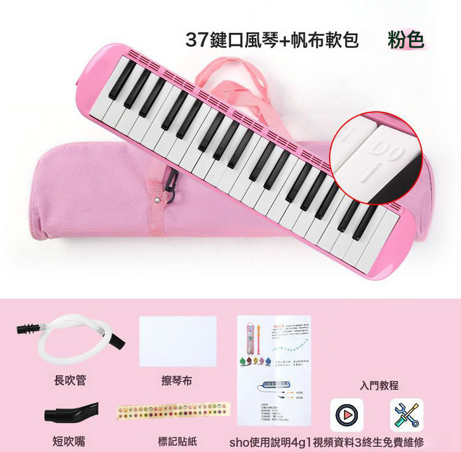 dhs 口風琴 兒童樂器 附收納包 課堂教學用, 1個, 37鍵軟包粉色