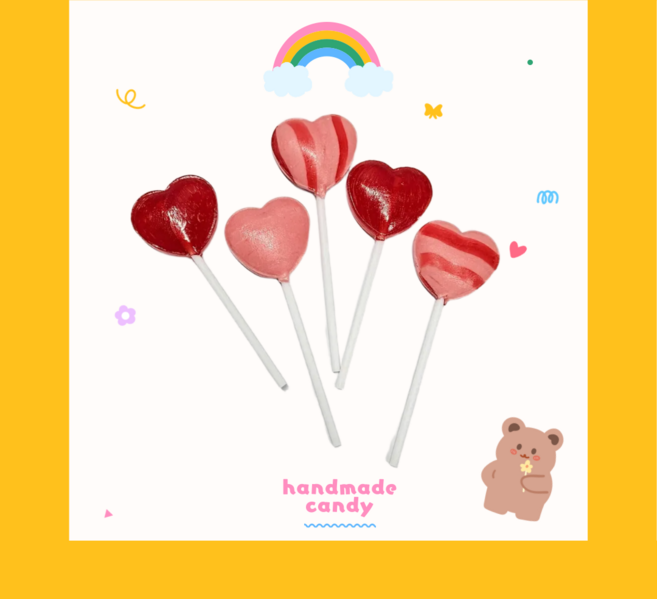 하트캔디 수제 막대사탕 리본포장, 17g, 5개