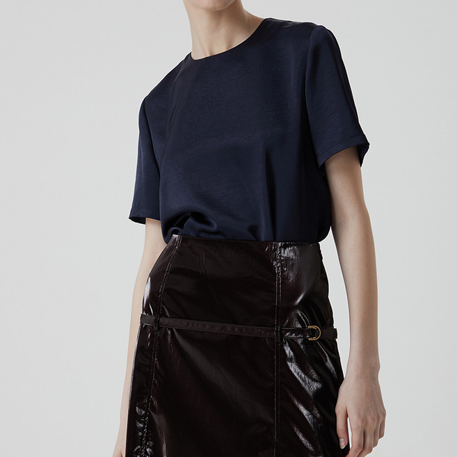 [컴젠] 여성 라운드넥 반소매 블라우스 D NAVY