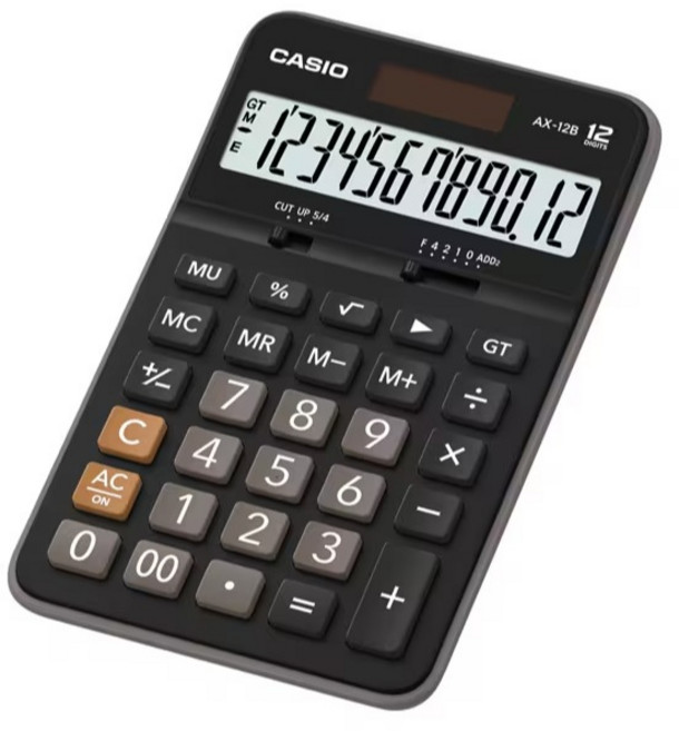 CASIO 12位元商用型計算機, 1個, AX-12B 塑膠面板, 黑色