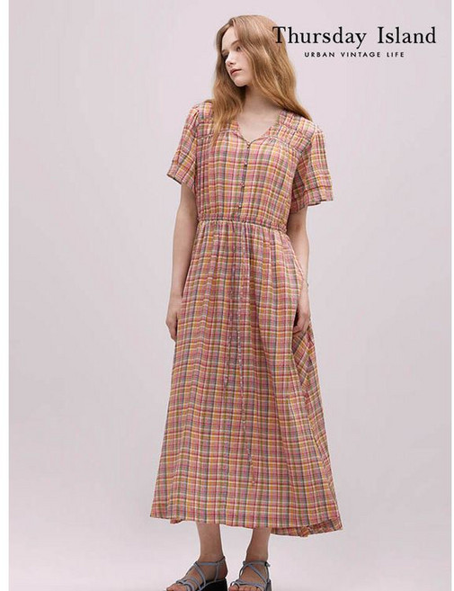 써스데이아일랜드 체크 셔링 롱원피스(T244MOP241W) 3142553