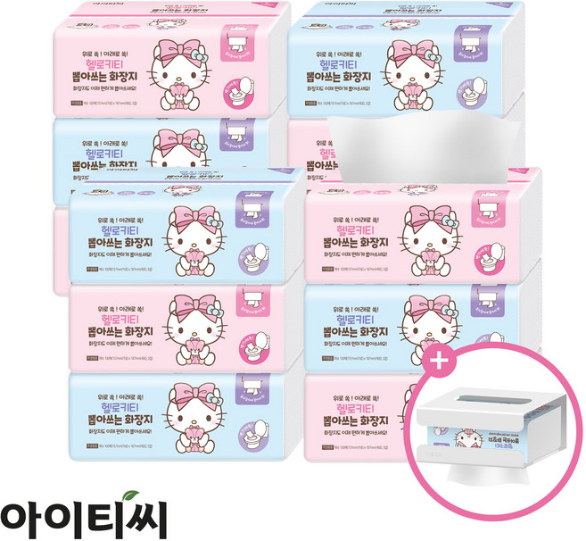 헬로키티 핑크리본 뽑아쓰는 화장지(100매) 3입X4팩(12입)+전용 케이스, 1개, 1세트