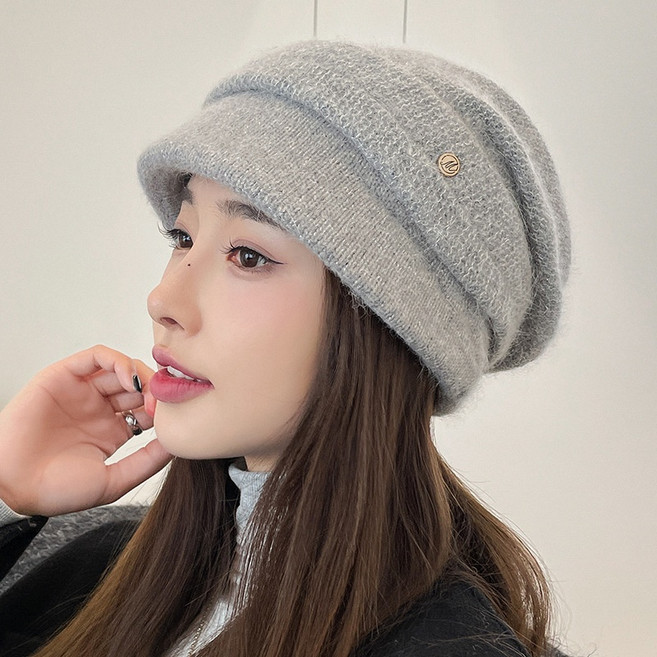 冬天女兔毛針織盆帽 護耳加絨保暖 柔軟舒適