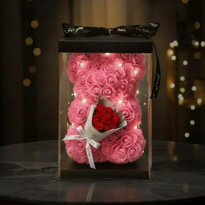 [샵포유] 장미꽃곰돌이 기념일 선물, 1개, 핑크