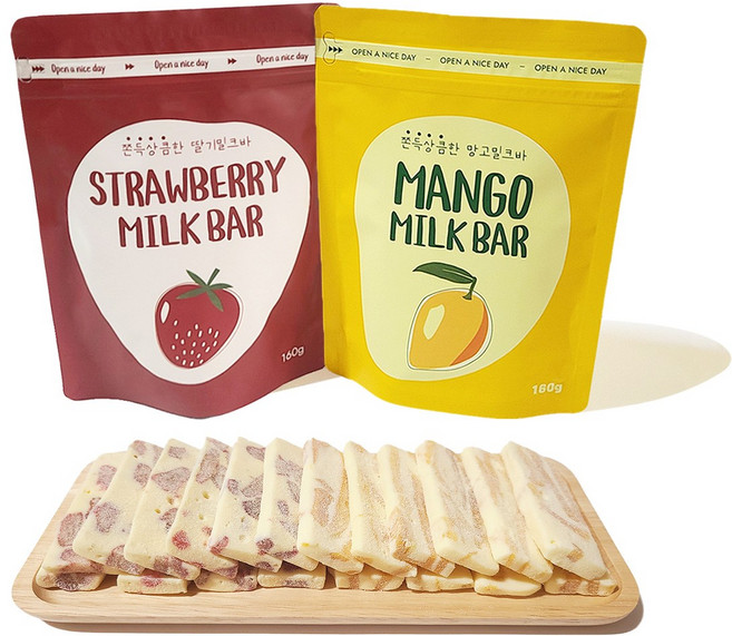 그링즈 과일듬뿍 망고&딸기밀크바 2종 세트, 1세트, 320g