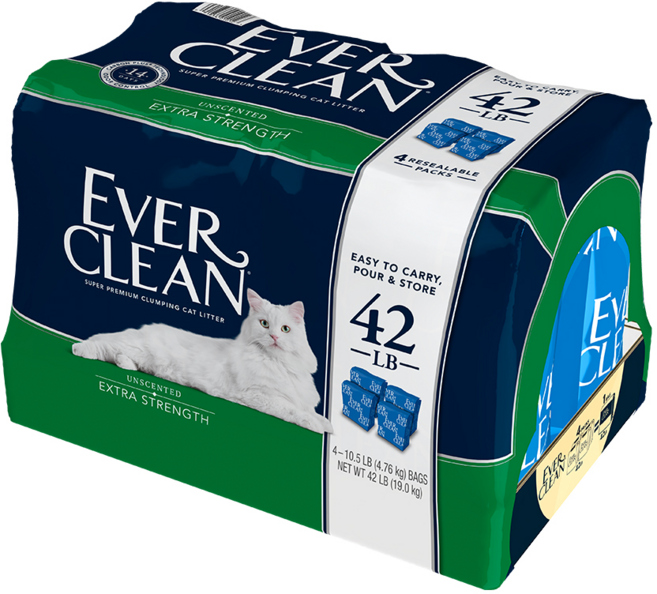 EVER CLEAN 藍鑽 強效低敏結塊貓砂 4入組 無香 19kg 呵護敏感貓咪, 1組