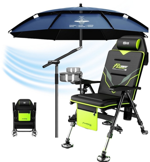 어신좌 통기성좋은 낚시의자 소좌대 간이 파라솔 고급클램프포함 풀세트, 블랙그린