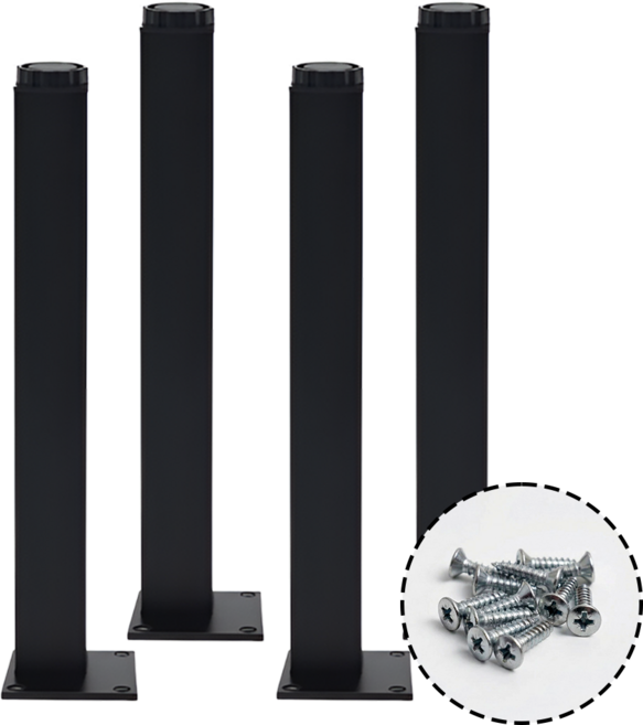높이 조절 사각 가구 다리 발 알루미늄 테이블 캐비닛 수납장 받침대 + 나사 포함, 4개, 블랙 200mm