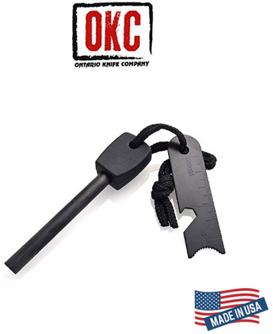 OKC ON203020 온타리오 파이어 스타터 휴대용 부싯돌 마그네슘 생존 재난 Fire Starter USA EDC 한강사, 1개, 블랙