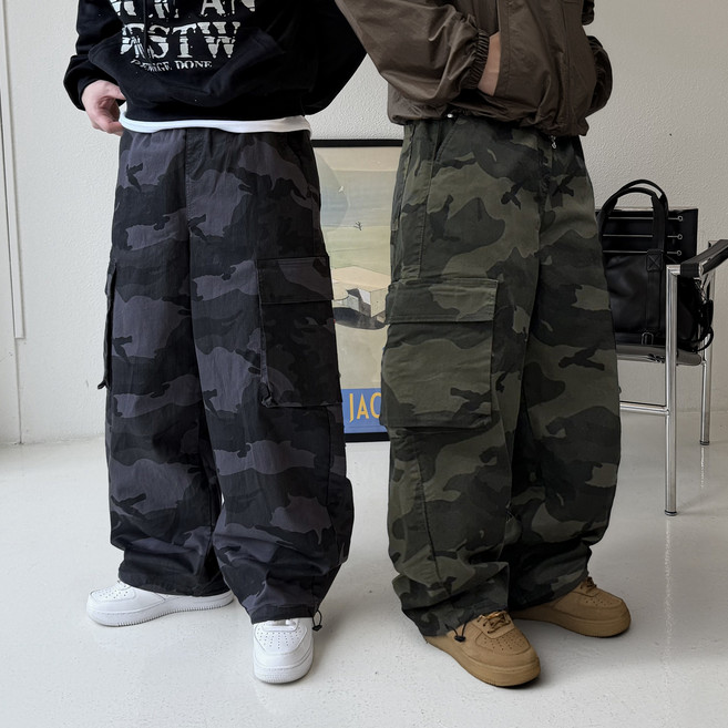 [당일출고] 와이드 스트링 밀러터리 카고 팬츠 카모바지 카모플라쥬