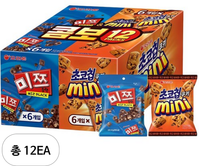 오리온 초코칩 45g x 6p + 미쯔 미니 42g x 6p, 미쯔6P+초코칩쿠키미니6P, 12개