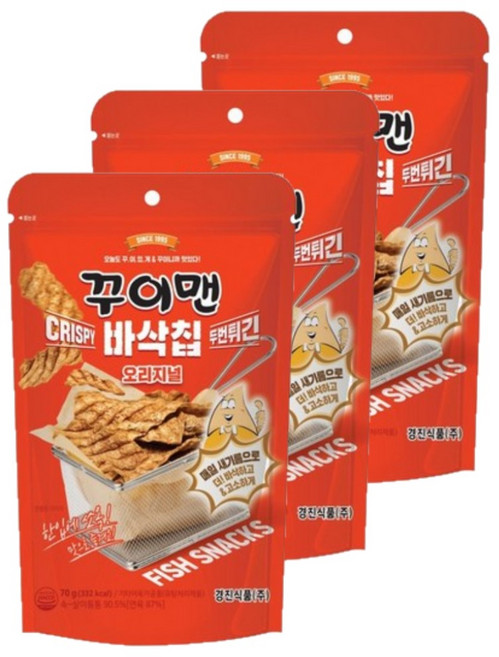 꾸이맨 바삭칩, 3개, 70g