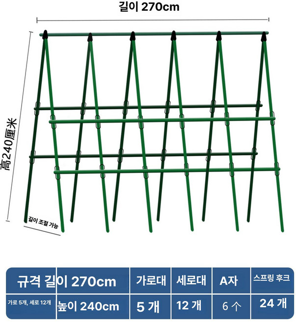 두우둥 오이지지대2m 고추지지대 활대 지지대 텃밭, 20mm 두께, 1개, 270cm 240cm 5 12