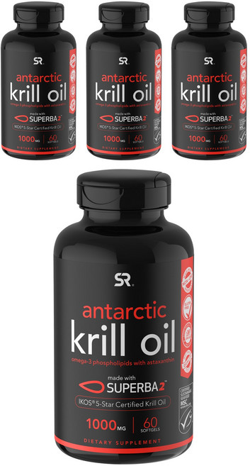 SPORTS RESEARCH Superba2磷蝦油蝦紅素軟膠囊 1000mg, 60顆, 4罐