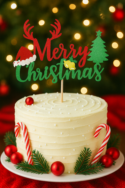 루루 크리스마스 케이크 토퍼 케잌 장식 성탄축 데코, 메리 크리스마스, 1개