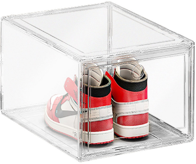 透明可堆疊鞋盒 防塵防潮鞋子收納整理箱 簡約時尚家居鞋櫃, 磁吸透明鞋盒 (正開門), 1個