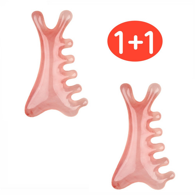 1+1 GF 돌고래 괄사 경락 빗 마사지기, 베이비핑크, 2개