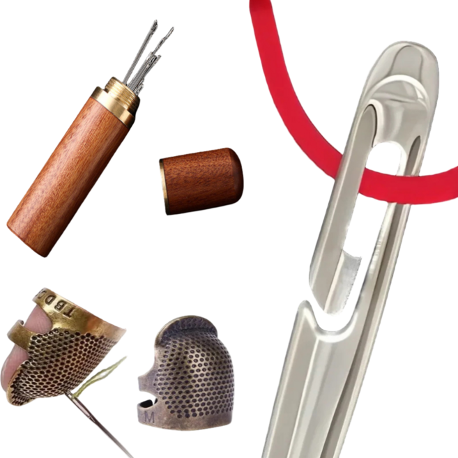 에폭슨 실 끼우기 쉬운 바늘 이지 스레딩 바늘세트 18개 원목바늘통 골무 두개, 1세트