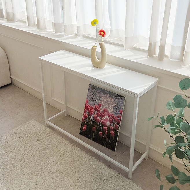 슬림 폭좁은 좁고긴 창가 틈새 현관 복도 사이드 콘솔 테이블 보조 책상 선반 인테리어 대리석, 800 블랙 멀바우