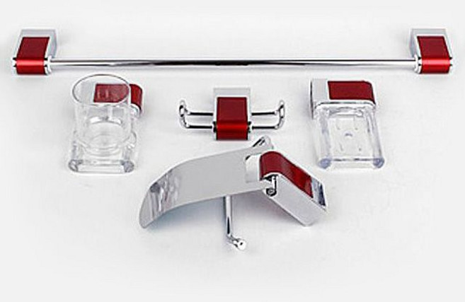 휴지걸이 수건 타올걸이 비누 양치컵 5종 세트-레드-화장실 욕실용품 세트, 1개