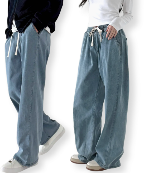 제시본 남녀공용 사계절 와이드 청바지 편한 스판 밴딩 워싱 데님 팬츠 빅사이즈 S~3XL