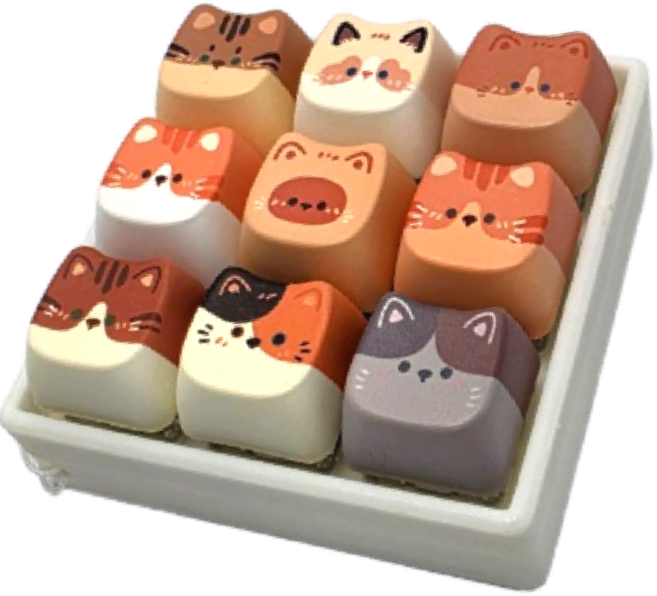 이지픽 귀여운 고양이 키보드 키캡 키링 청축, 1개, 9구 고양이