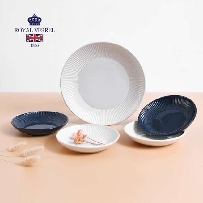 로얄버렐 데일리 디너 접시 세트, 1세트, 접시 5p, Cream + Navy