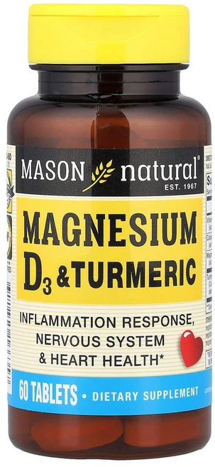 메이슨네츄럴 강황 함유 마그네슘 & 비타민D3 60정, 1개 - 쿠팡