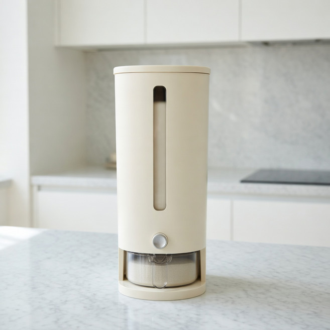 꼼수창고 원터치 방습 계량 쌀통 쌀 보관통 10kg 5kg, 1개, 아이보리