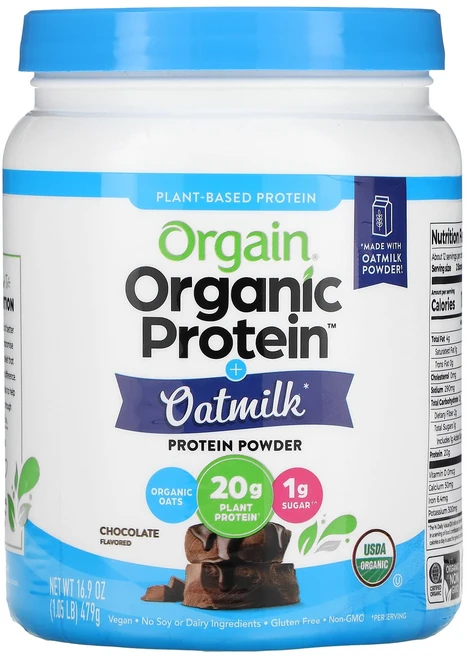 Orgain 유기농 단백질 분말 오트밀 함유 식물성 초콜릿 479g(1.05lb), 479g, 1개 - 쿠팡