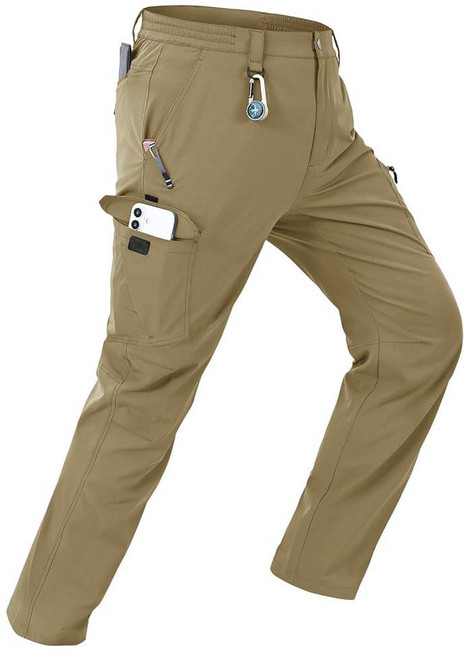 Rdruko 남성용 하이킹 팬츠 경량 빠른 건조 방수 작업 아웃도어 포켓 5개 포함 카키 38 x 30