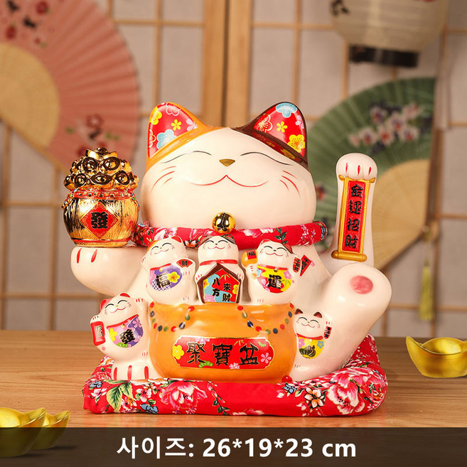 GAPINO 마네키네코 손흔드는 복고양이 실내 인테리어 조각상 행운 재물 복 가져오는 개운고양이 개업 집들이 선물 대형 26*19*23cm 냥냥KING, 복고양이-01