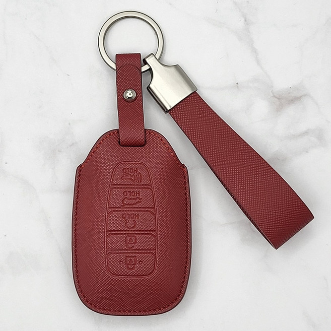 제이스토어 현대 제네시스 전차종 호환 가죽 차키케이스 키홀더, 현대 D (5버튼), 베리레드