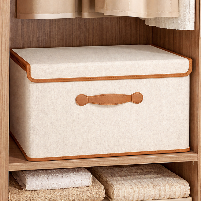 하스몰 대용량 손잡이 접이식 옷 정리함 커버형 정리 다용도 수납박스, 베이지, 1개