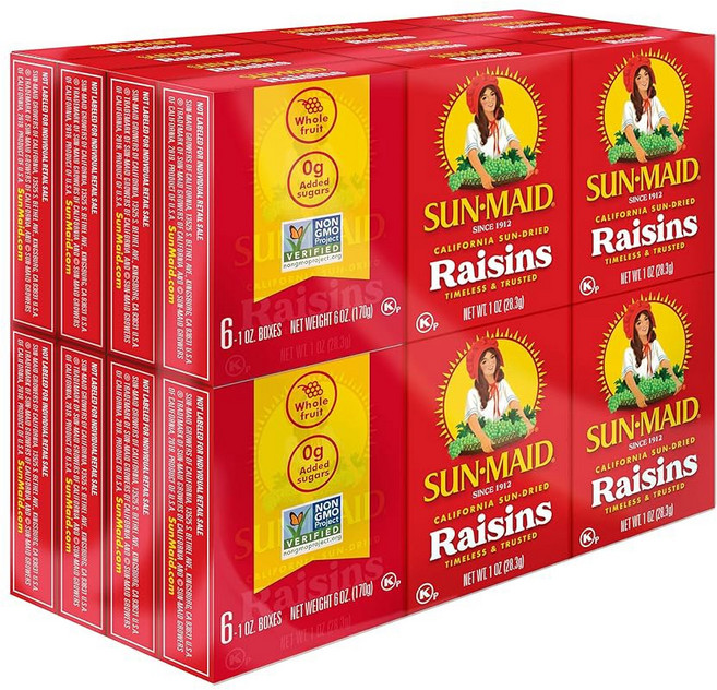 선메이드 캘리포니아 햇볕에 말린 건포도 상자 감미료용 스낵 공유 및 과일, California Raisins, 12 Ounce (Pack Of 12)