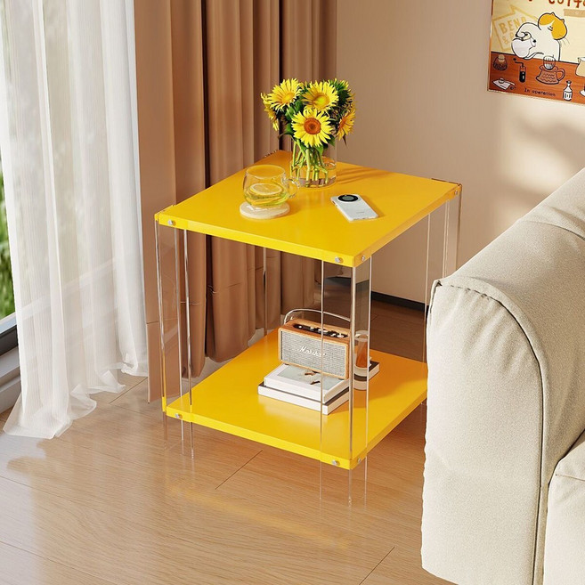 votgl 2단 협탁 미니테이블 낮은 선반, 노란색