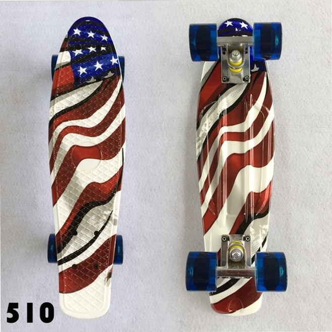 페니크루져보드27인치 페니보드 5615cm 어린이 청소년 물고기 미니 크루저 스케이트 pp 미끄럼 방지 스쿠터 별이 빛나는 복고풍 인쇄 스케이트, 협력사, 1개